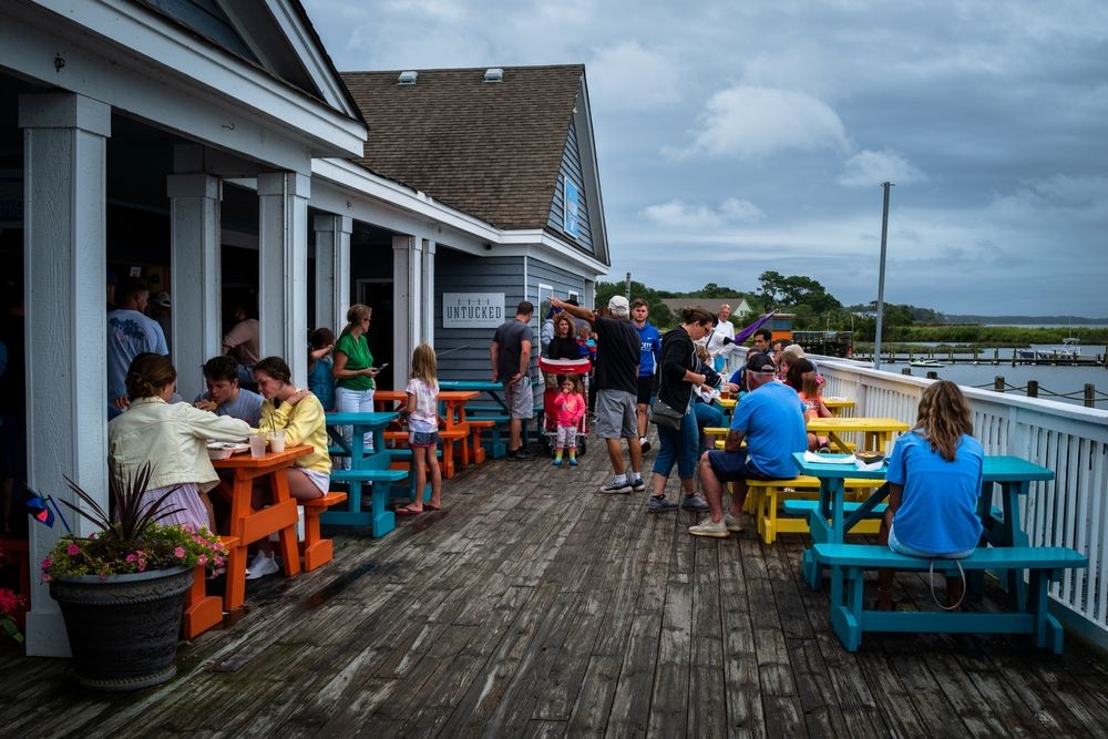 People dining at the Duck Boardwalk
