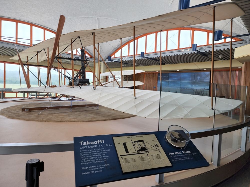 Fabric flyer wings displayed in Wright Brothers National Memorial