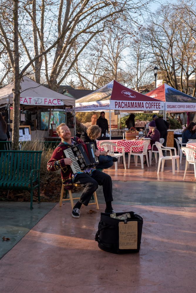 A musician at Davis Farmer’s Market
