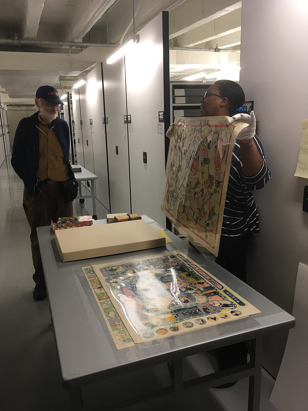 Preserved Japanese sugoroku boards in Billy Ireland Cartoon Library and Museum