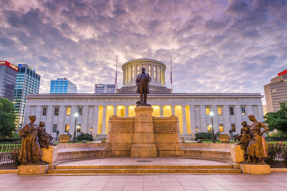 Statues in front of the Ohio Statehouse