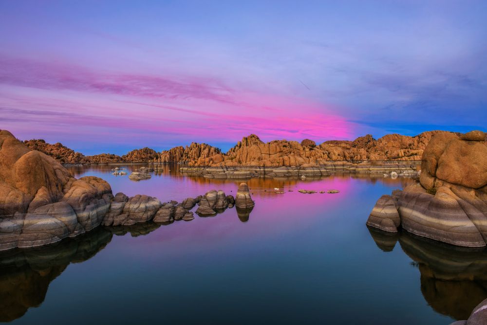 Scenic view of Watson Lake and granite dells