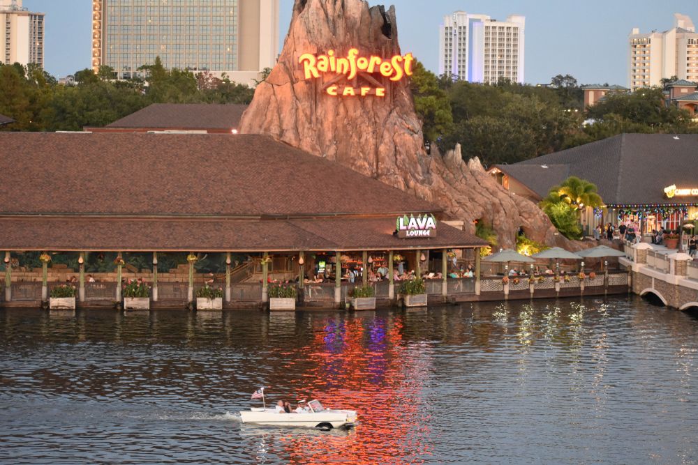 Exterior of the The Rainforest Cafe from lake buena vista