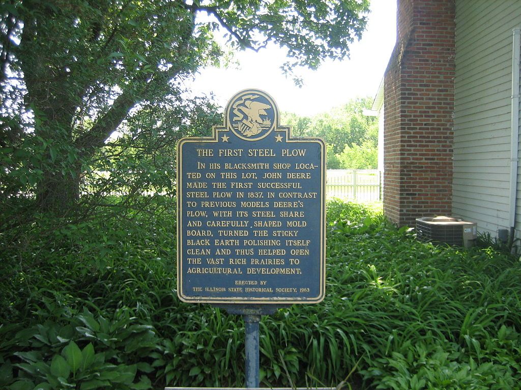 History marker of the first steel plow at John Deere Historic Site