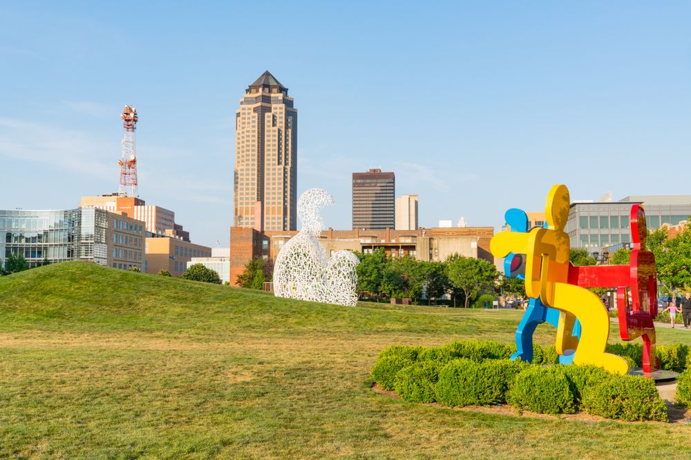 Colorful sculptures at Pappajohn Sculpture Park