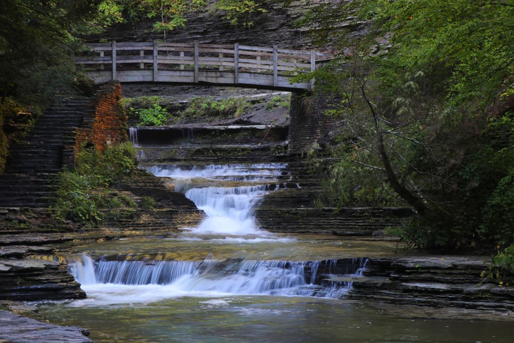 A wooden footbridge at Stony Brook State Park