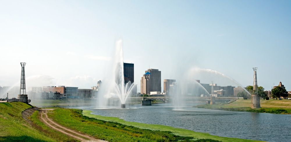View of water fountains at Deeds Point MetroPark