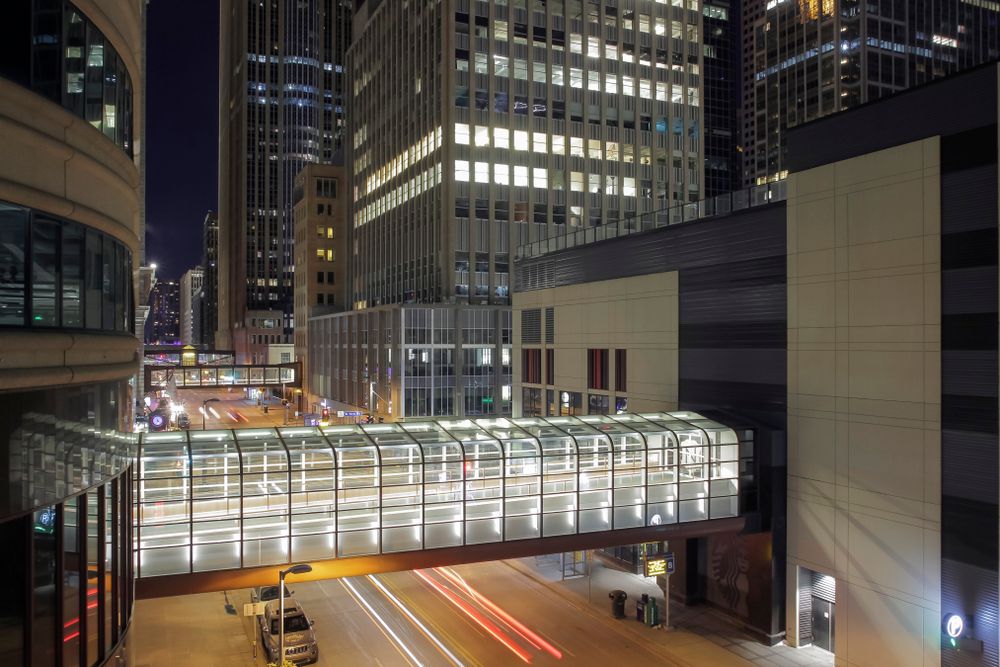 One of the Minneapolis Skyway during the night
