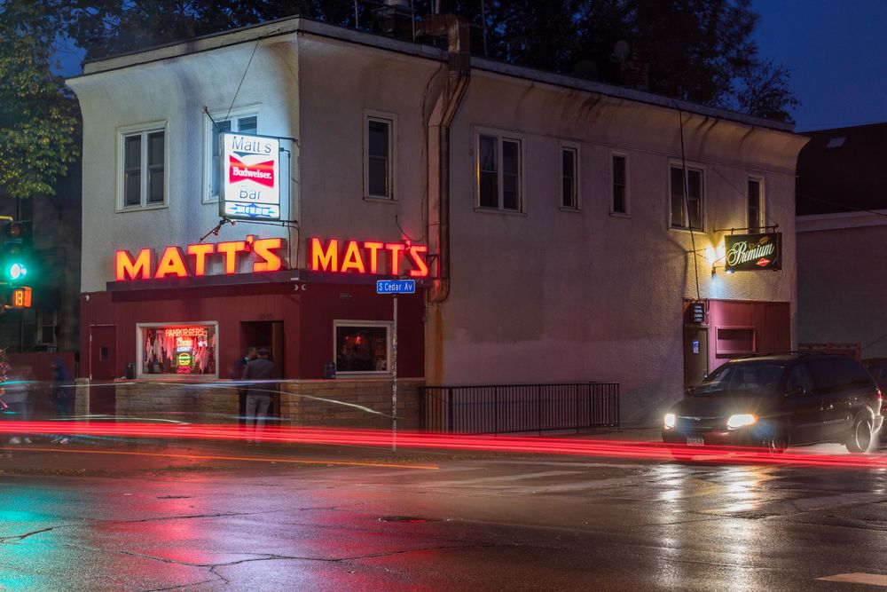 Exterior of Matt's bar where they make the Juicy Lucy burger