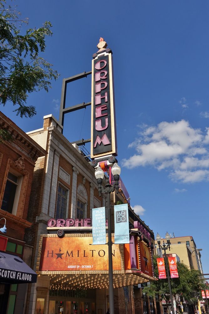 Vertical name sign of Orpheum Theatre
