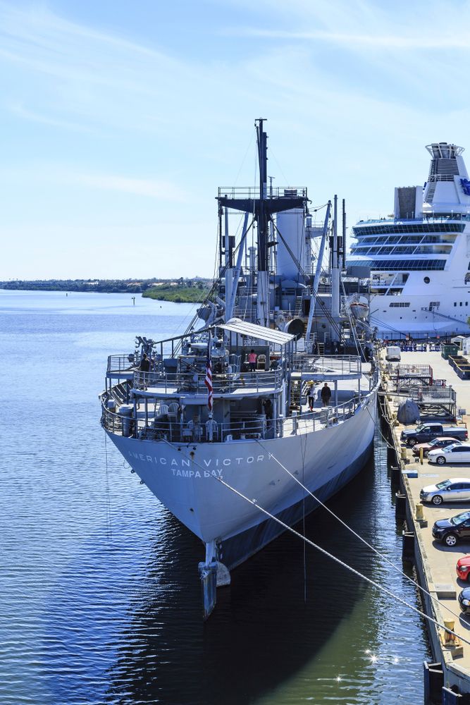 View of the docked American Victory Ship and Museum