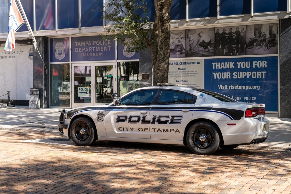 Police car in front of the Tampa Police Museum