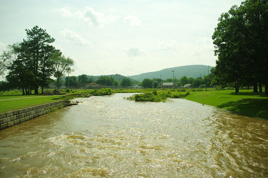 View of the waters at Swinging Bridge Park