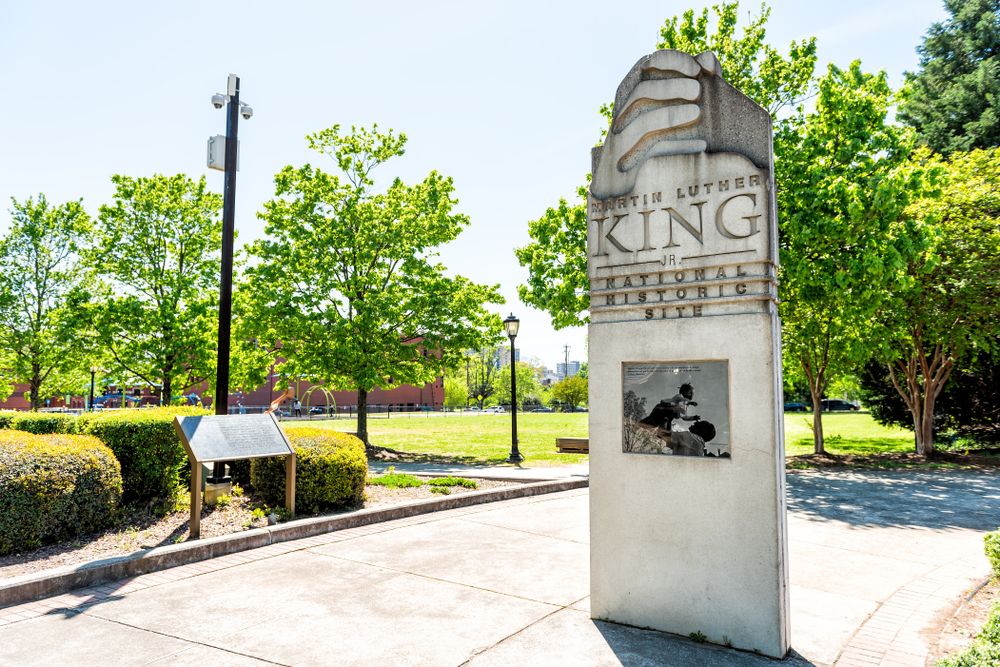 Name sign on a rock at Martin Luther King Jr. Monument Park.