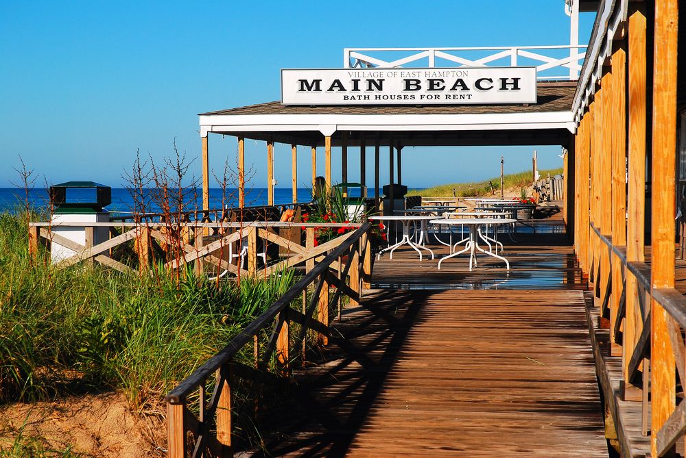 Bath houses sign at East Hampton Main Beach