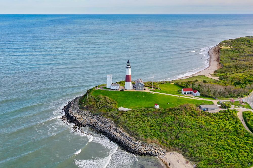 Aerial view of Montauk Point Lighthouse