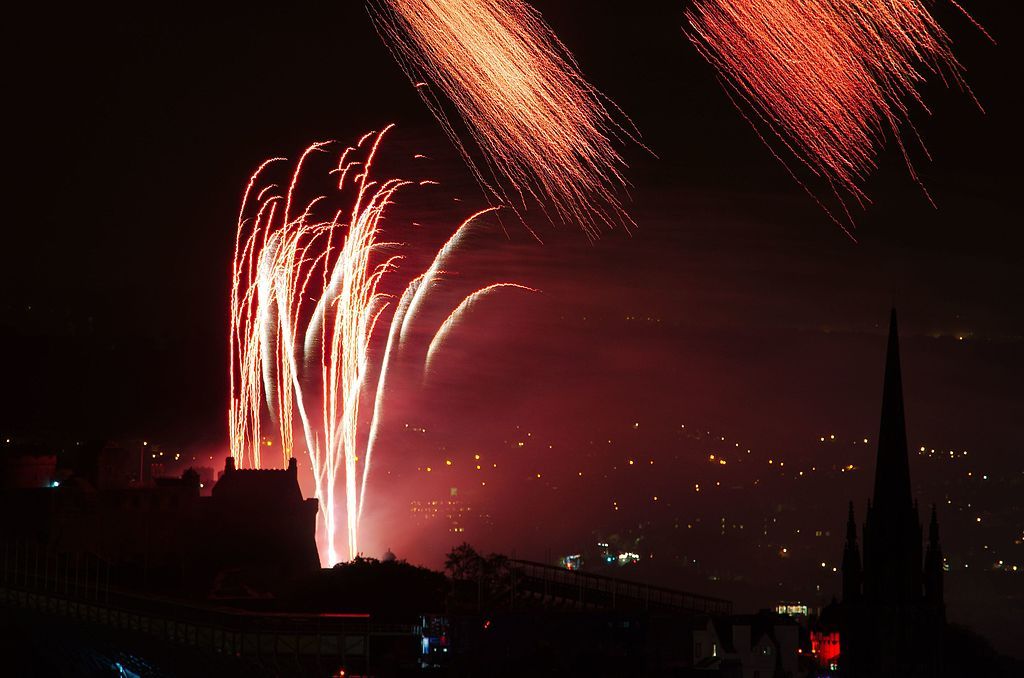 Night scene at the Edinburgh Fireworks Festival