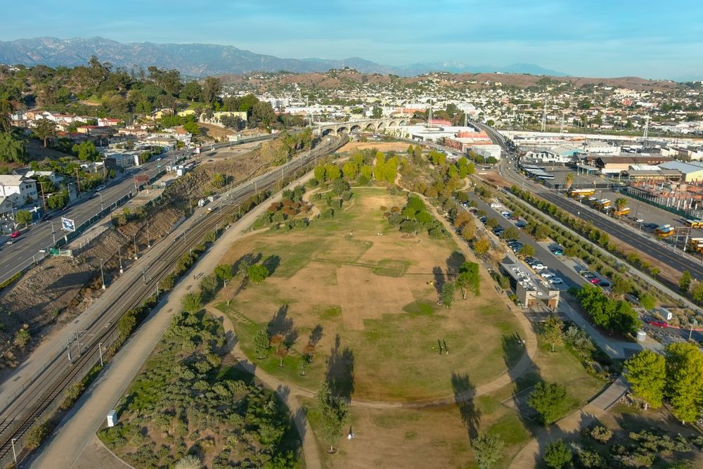 Aerial view of Los Angeles State Historic Park