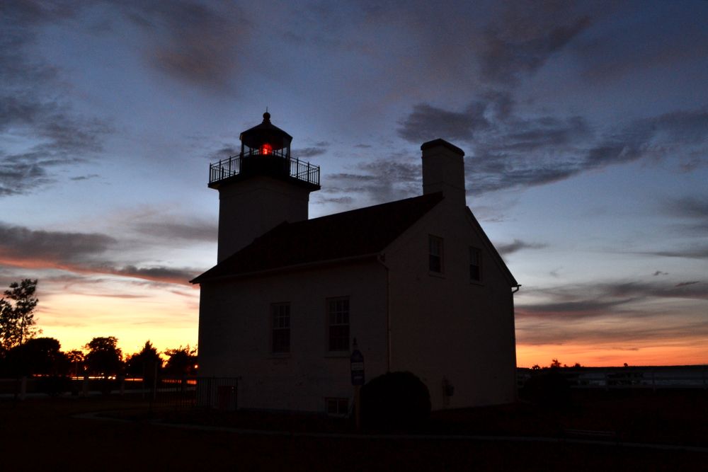 Night view of the Sand Point Lighthouse
