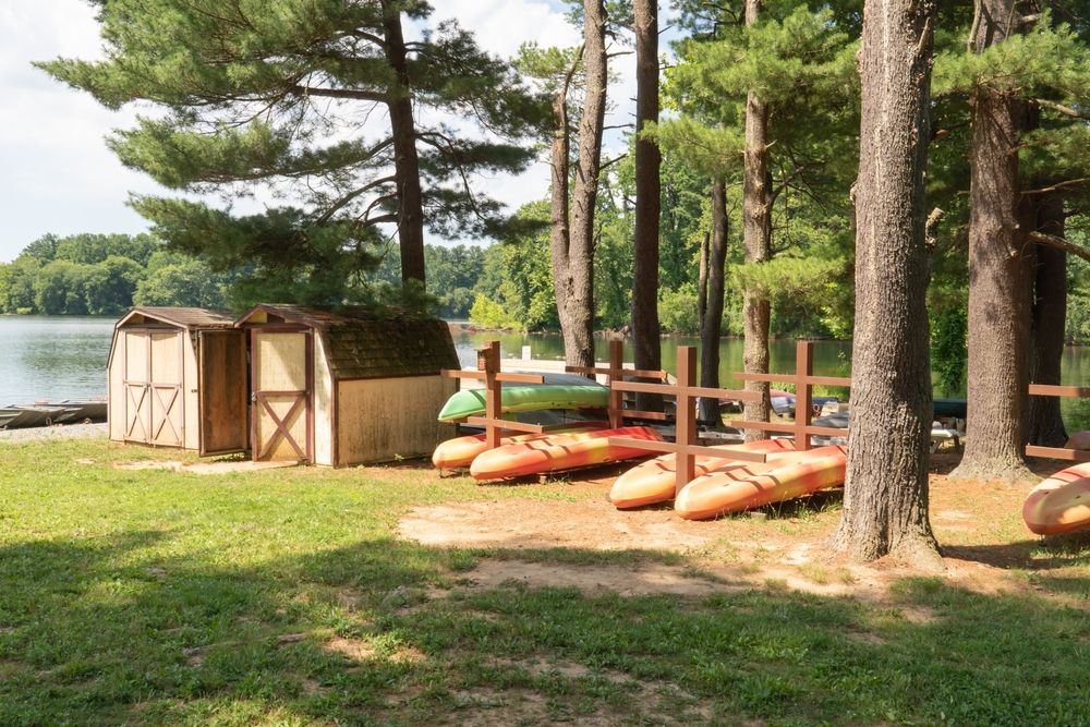 Boats stacked beside Loch Raven Reservoir