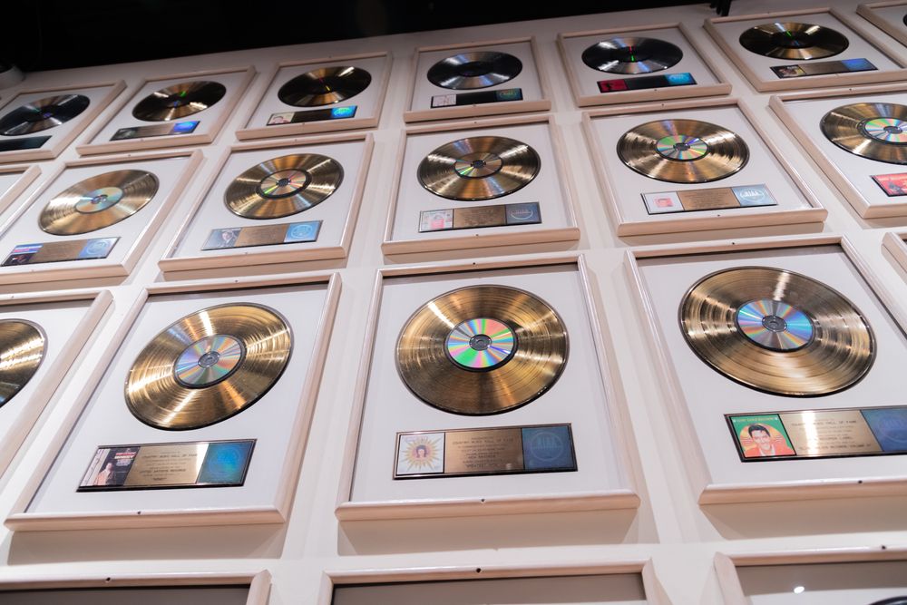 Record awards wall in Country Music Hall of Fame and Museum
