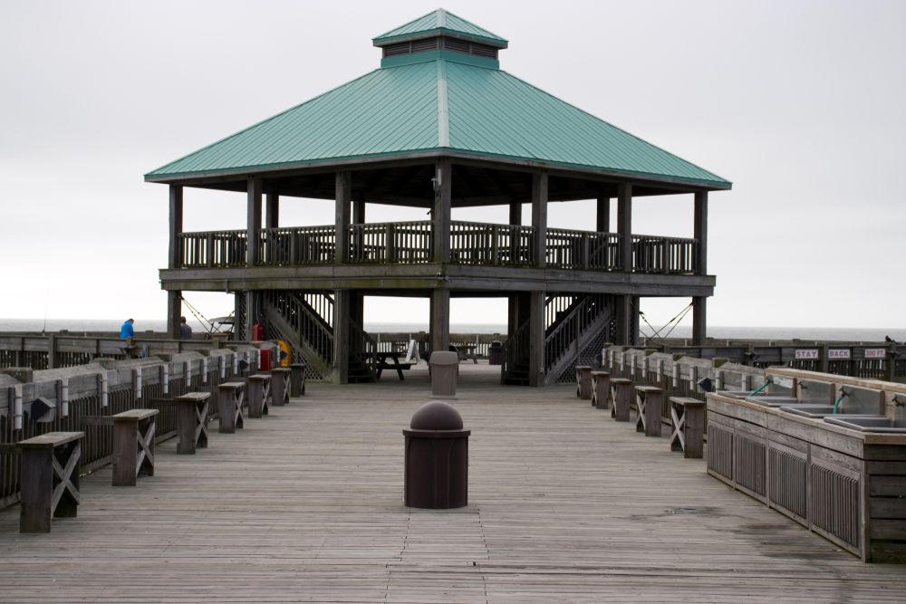 Raised gazebo at the end of Folly Beach Fishing Pier