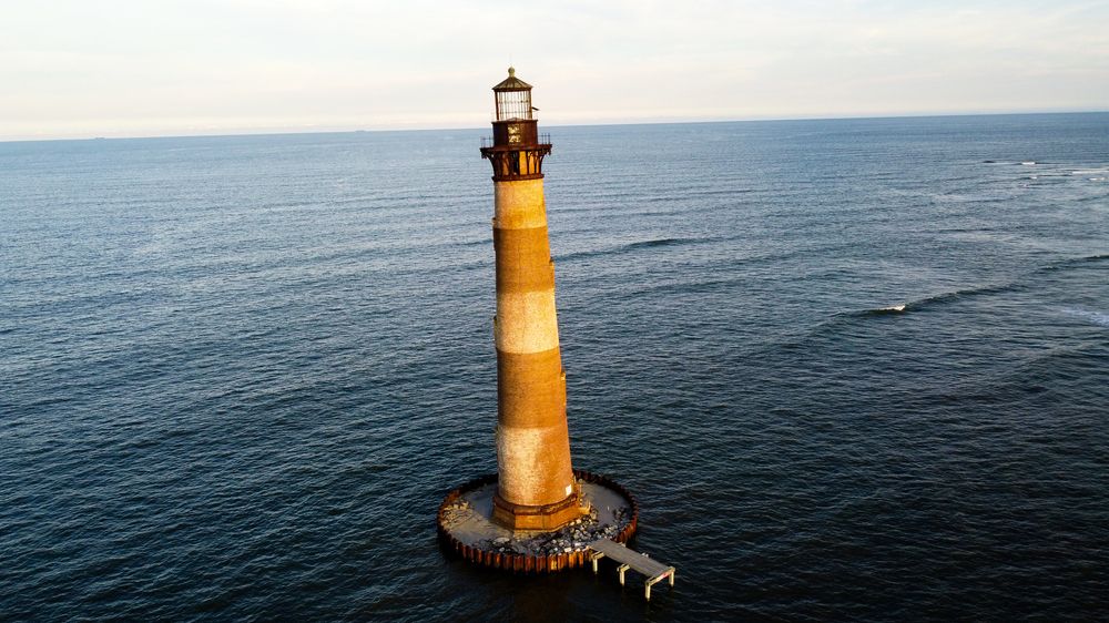 Aerial view of Morris Island lighthouse