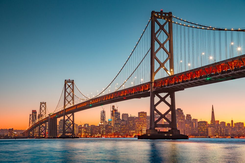 Sunset view of San Francisco - Oakland Bay Bridge