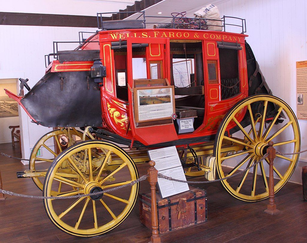 Stagecoach displayed in the Wells Fargo Museum