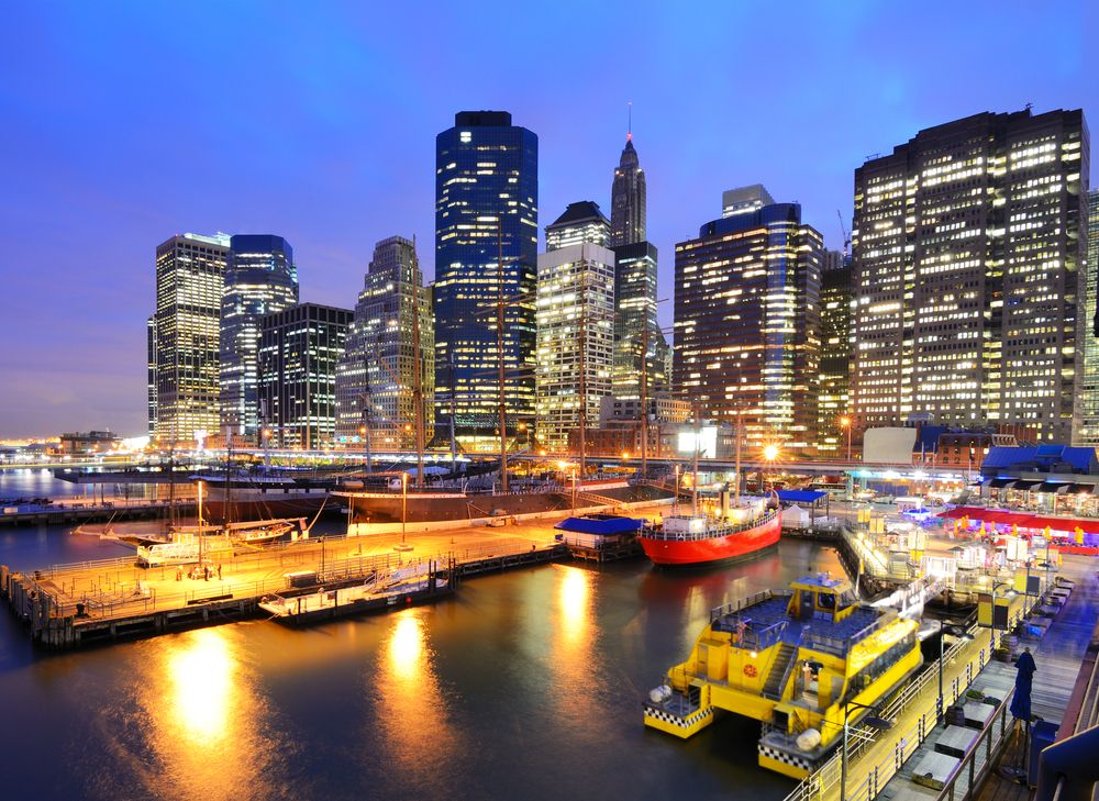 Night scene at South Street Seaport