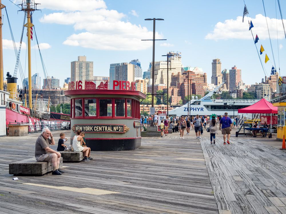 People walking along South Street Seaport