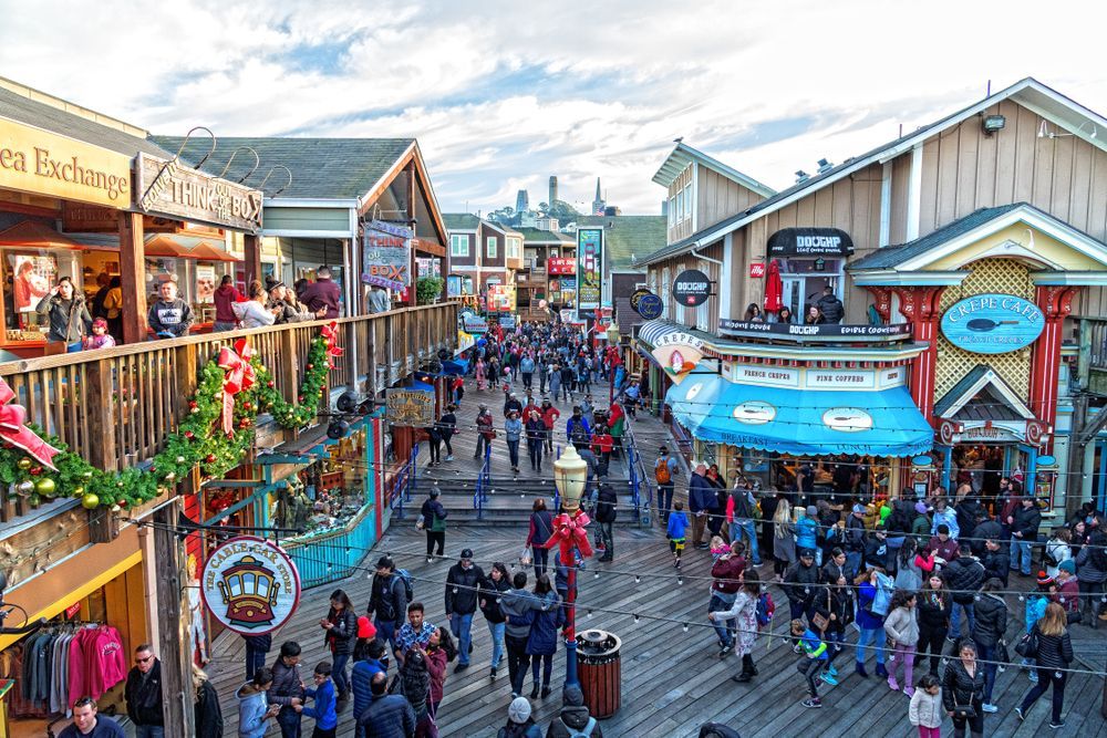 People strolling around the Fisherman’s Wharf