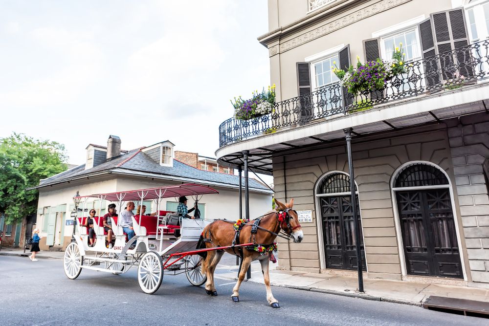 People riding a carriage at Royal Street
