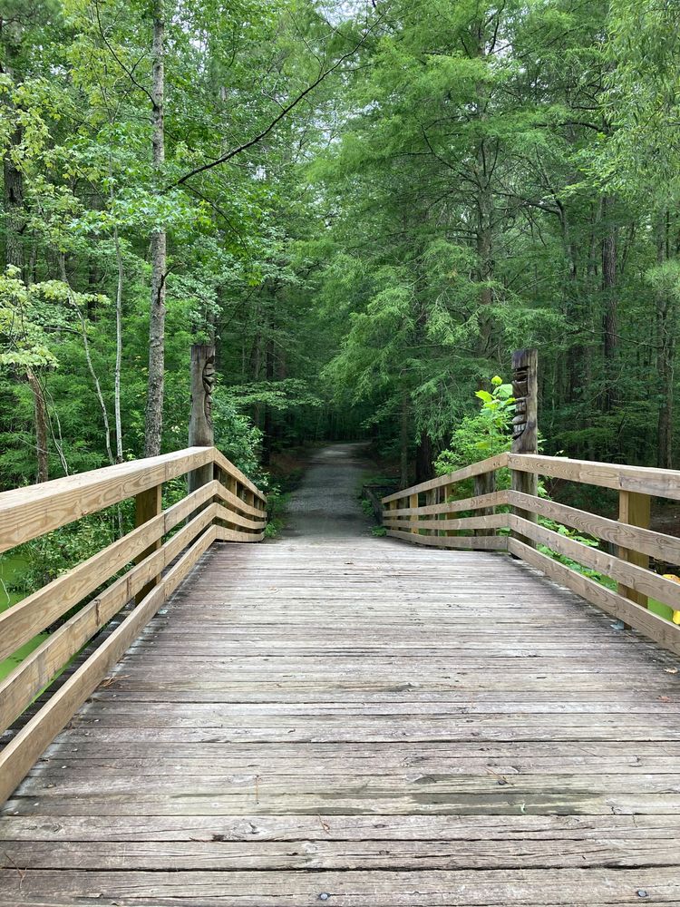Wooden bridge at Northwest River Park and Campground