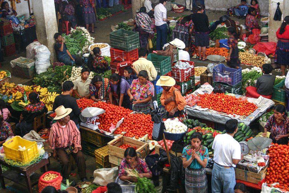 Fruit and vegetable stands at Chichicastenango Market