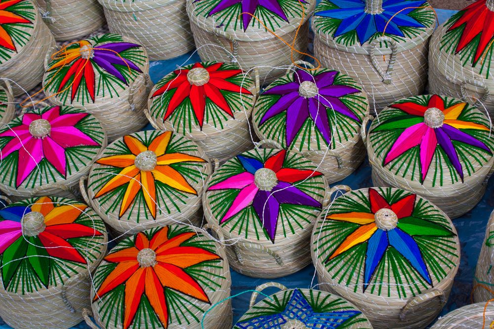 Straw baskets for sale at Chichicastenango Market