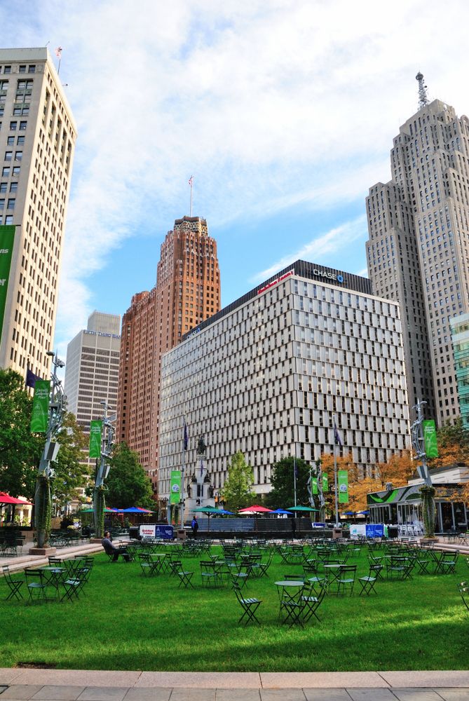 The grounds of Campus Martius Park