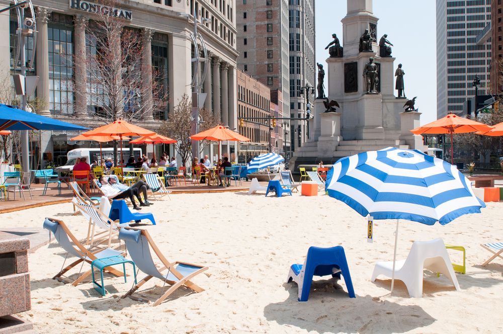 Urban beach at Campus Martius Park
