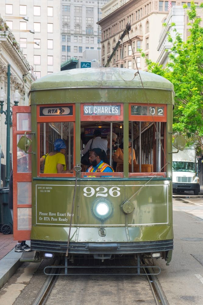 Front view of a St. Charles Streetcar
