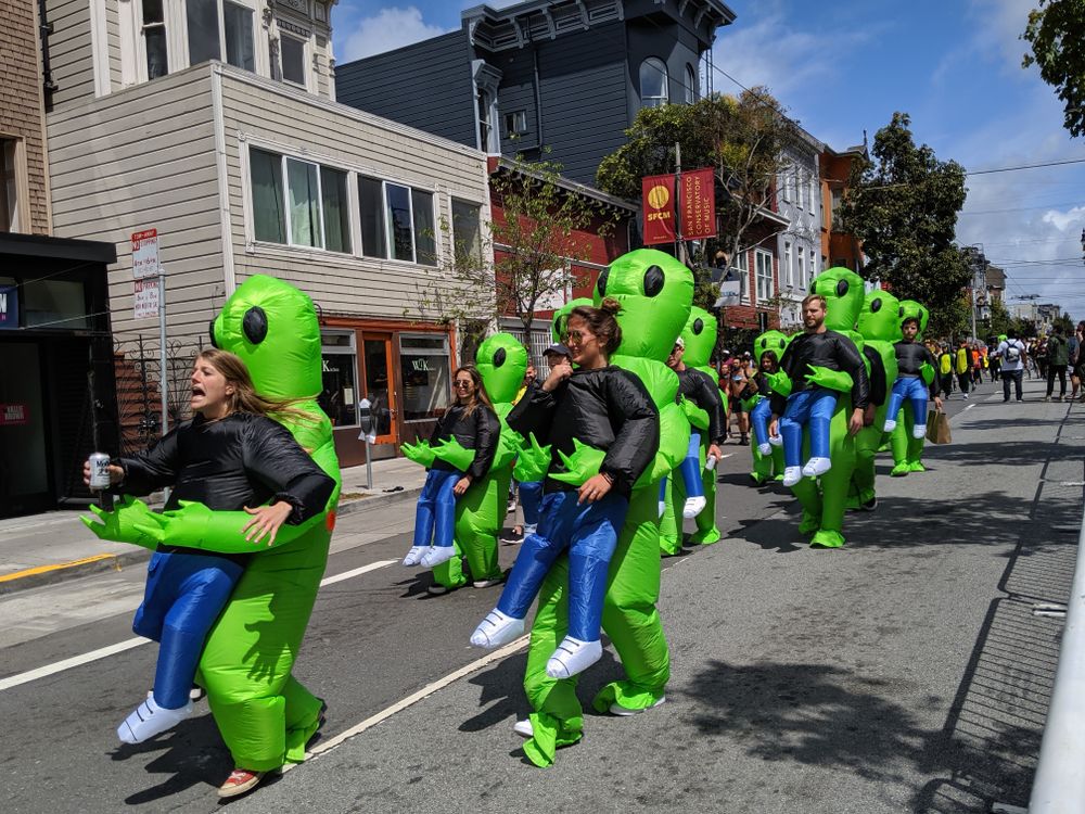 Participants of Bay to Breakers wearing costumes
