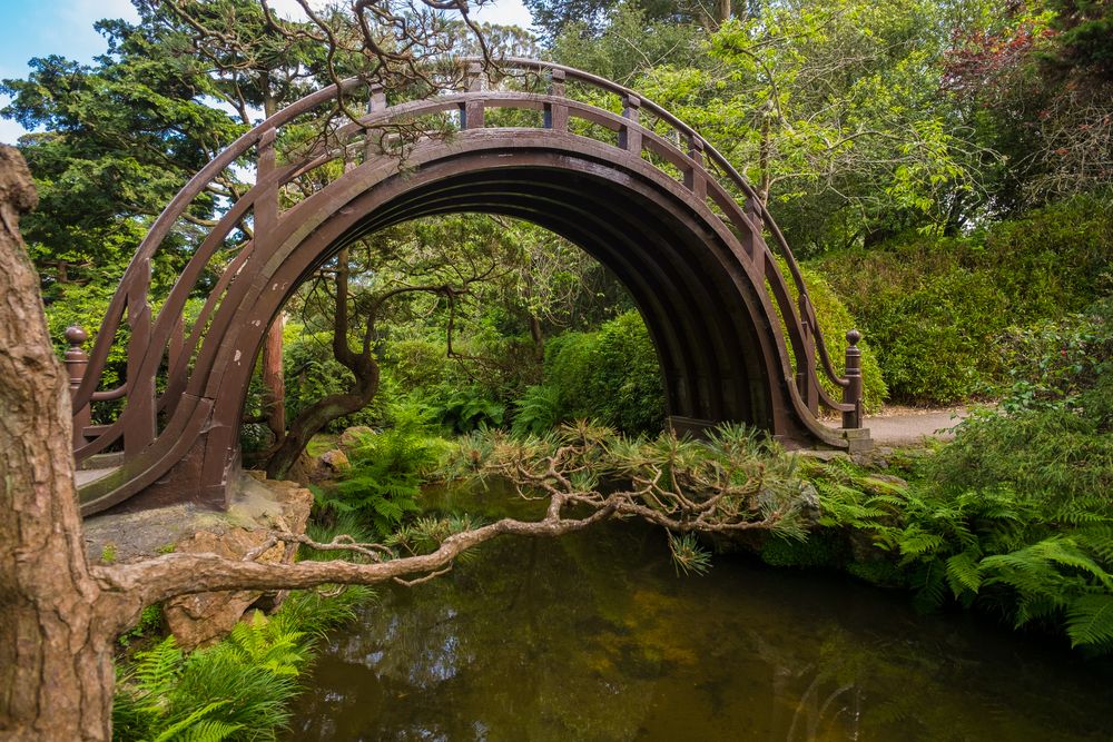 Wooden moon bridge in Japanese Tea Garden
