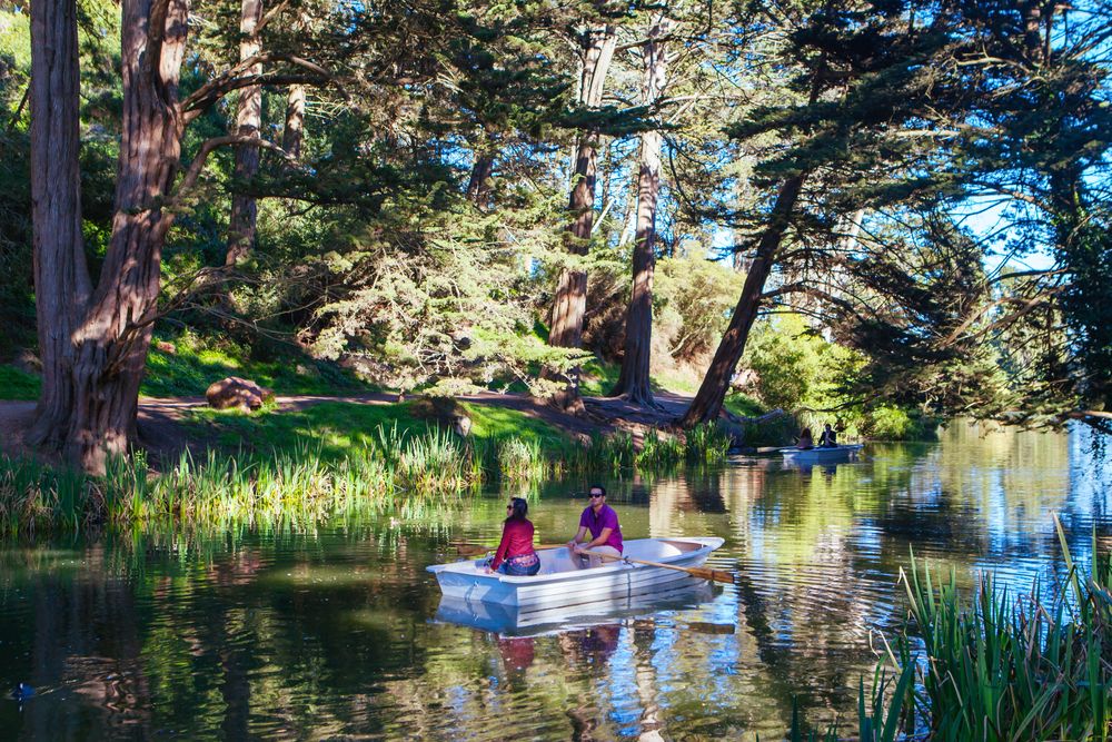 People kayaking on Stow Lake