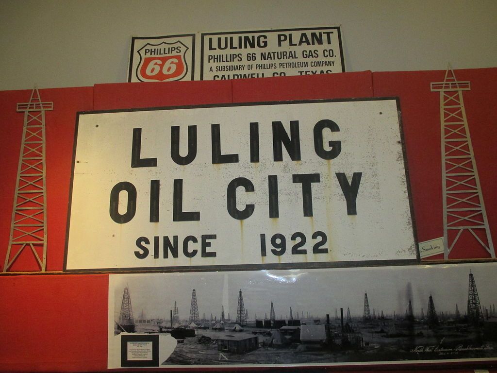 A photo board inside Luling Oil Museum