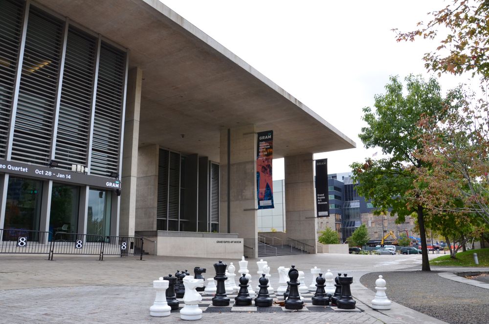 Chess game on the grounds of Grand Rapids Art Museum