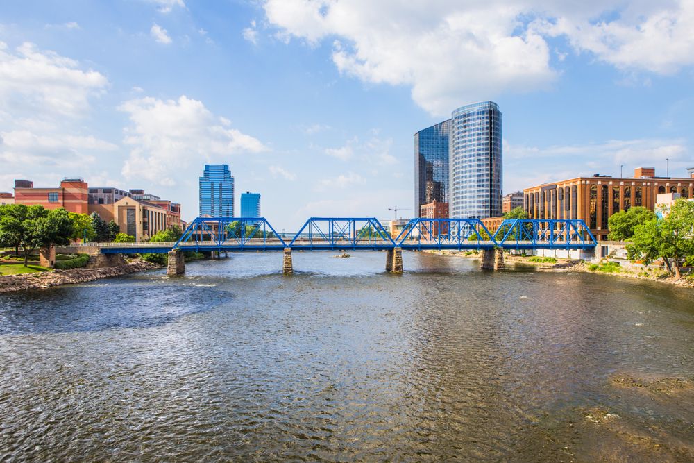 Daytime view of The Blue Bridge