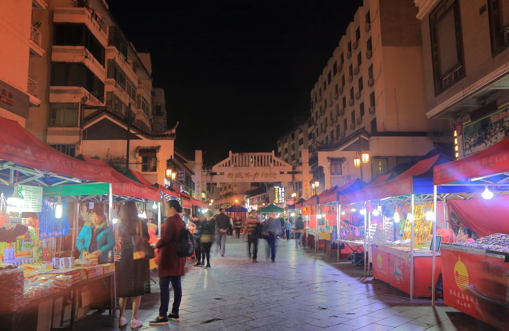 People strolling along Xicheng Pedestrian Street