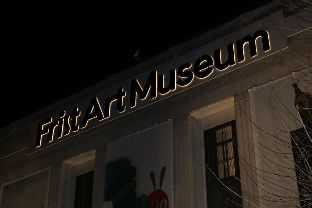 Name sign of Frist Art Museum at night