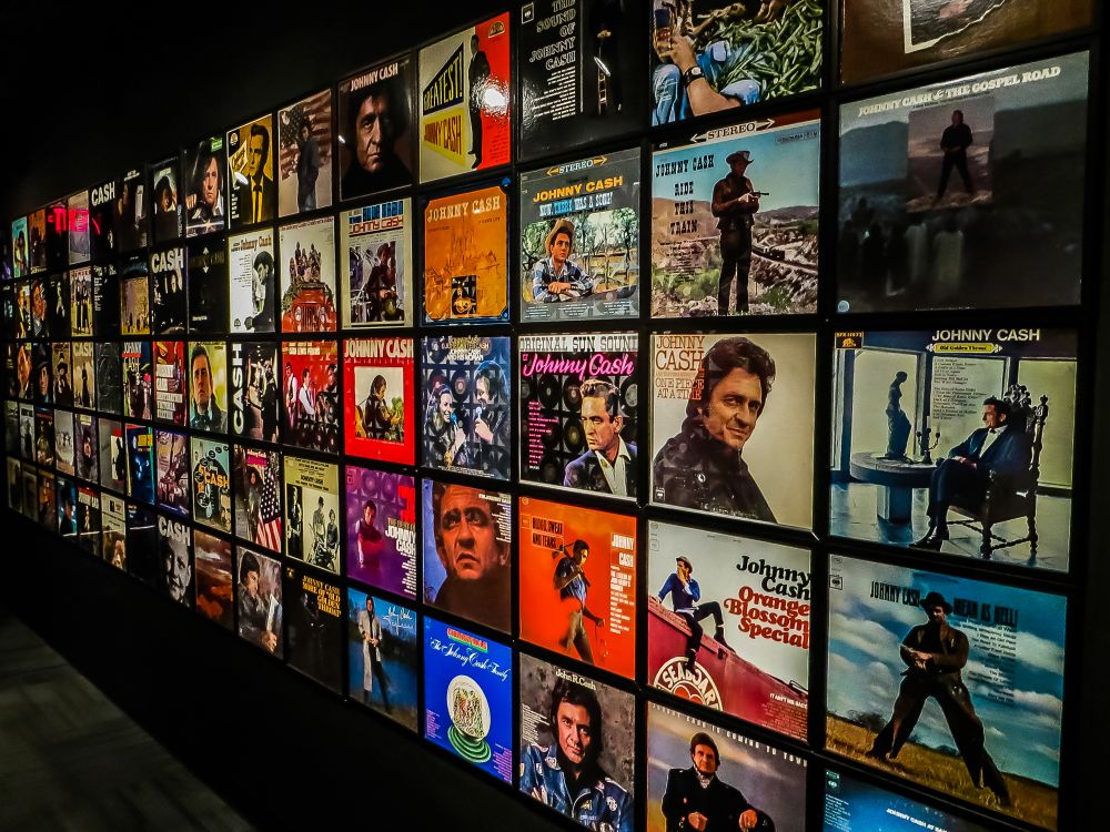 Johnny Cash Museum and Café's wall of albums