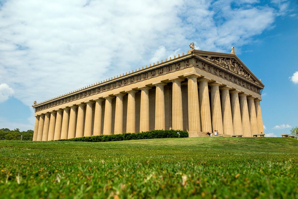 Side exterior of The Parthenon showing its columns