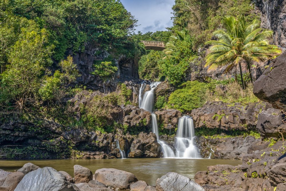 Bright sun shining down Seven Sacred Pools
